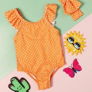 Polka Dot One Piece Swimsuit w/ Headband